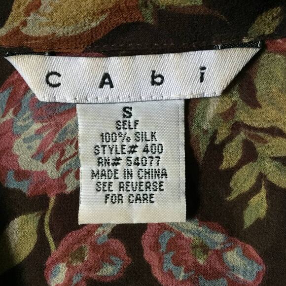 Cabi Vintage Style Brown Floral Vivian Silk Blouse Style 400 S - Picture 4 of 6